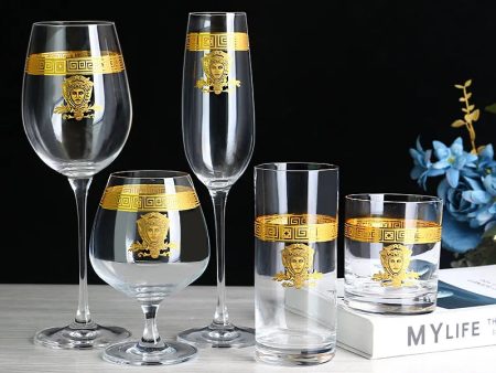 Lead- Free  Crystal Luxury Versace Style Hand Cut and Blown 24 Karat Gold Plated Glasses for Whisky Shampaign Vodka Cocktails Online Hot Sale