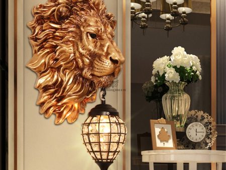 European Retro Sculptural Golden  Lion Head Lamp Sconce Light, Indoor  Fixture For Discount