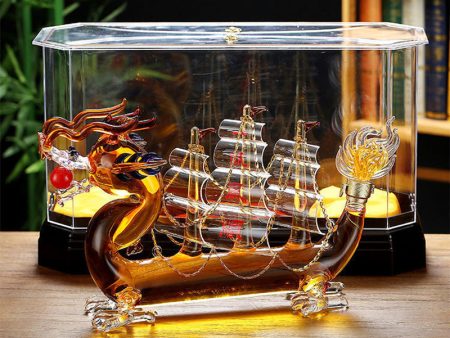 Chinese Dragon Boat Design Crystal Glass Led Free 1000 ml Decanter For Liquor Wine Whisky Vodka Hot on Sale