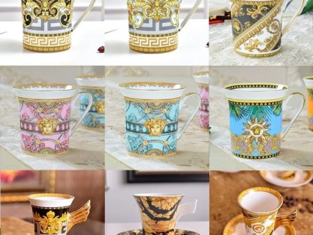 Versace Style Luxury  Classic  Coffee and Tea Ceramic 24 karat Gold Plated Mugs For Discount