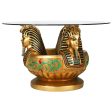 Cofee Tea Golden 24 Karat Plated Three Heads of Tutankhamen Sculptural Glass-Topped Table Discount