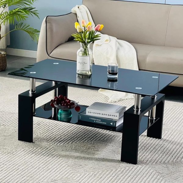 Modern Rectangle Wood Coffee Table With Glass Top Supply