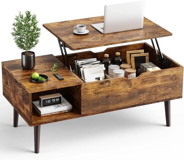 Modern Lift Top Coffee  Computor Table With Storage Shelf and Hidden Compartment For Sale