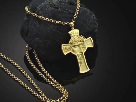 Cross With  Jesus Head and Crown of Thorns Amulet Medal Pendant Necklace for Men and Women Online now