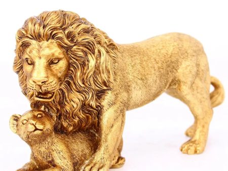 Golden Lion King With Lion Cub Animal Statue Sculpture Online