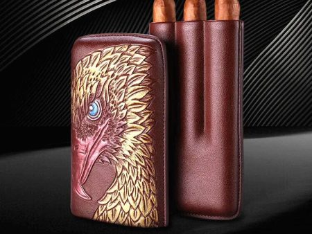 Portable Cigar Embossed with American Eagle Cow Leather Humidor Holds Up To 3 Cigars Fashion