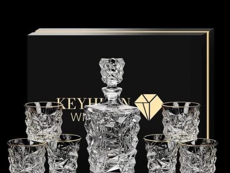 Private Collection Bohemia Whiskey Crystal Led-Free Diamond Cut Decanter and Six Glasses Gift Set Supply