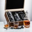 Whiskey Crystal Decanter and Glasses,8 Stone Cubes,Leather Coasters in Pinewood Gift Boxlead Sale