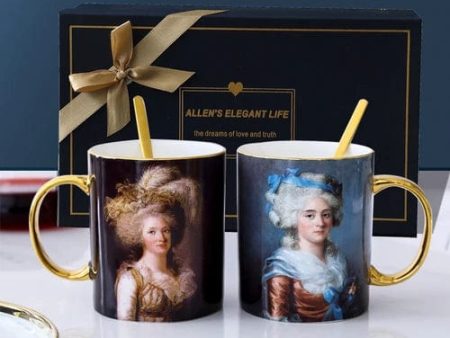 Royal Classic Luxury Premium Oil Painting Tea Coffee Mugs 24 K Gold Plated Bone China Porcelain Online Hot Sale