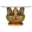 Cofee Tea Golden 24 Karat Plated Three Heads of Tutankhamen Sculptural Glass-Topped Table Discount