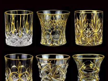 Private Collections Gold Seal 24 K Gold Plated Design Whiskey Brandy  Crystal Diamond Cut Glass Sale