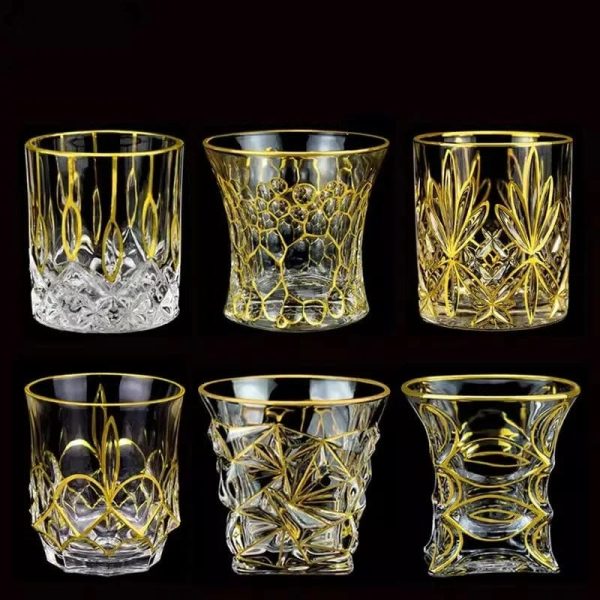 Private Collections Gold Seal 24 K Gold Plated Design Whiskey Brandy  Crystal Diamond Cut Glass Sale