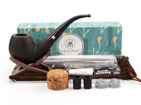 Handmade Solid Ebony Blackwood Pipe with Cleaning Kit and Box Of Pipe Filters For Cheap