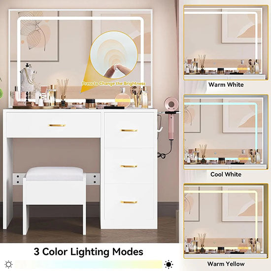 Modern Makeup Vanity Desk with Large Lighted LED Mirror 11 Drawers and Magnifying Glass Sale