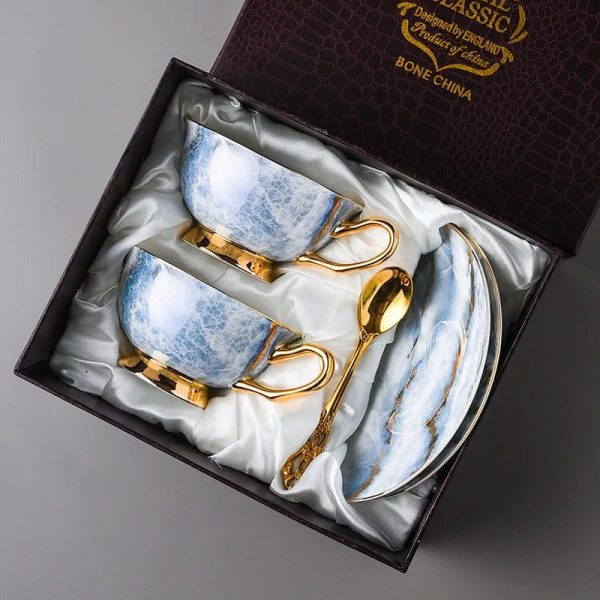 Royal Classic Imperial Coffee and Tea Set 24 K Gold Plated Bone China Porcelain For Sale