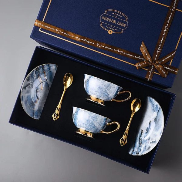 Royal Classic Imperial Coffee and Tea Set 24 K Gold Plated Bone China Porcelain For Sale