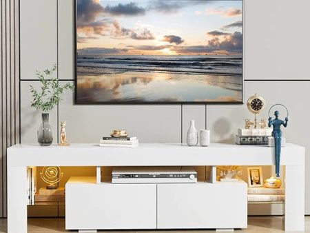 Modern Elegant White TV Stand Tables With Storage Compartments and LED Lights Sale