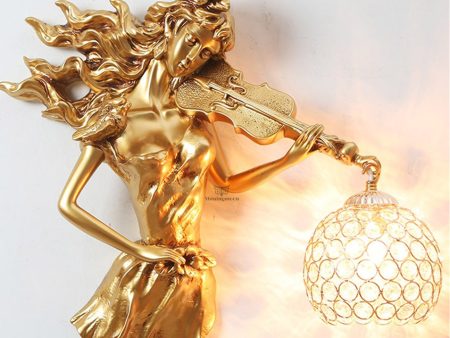 Sculptur of Woman with Violin ‎ Lamp Sconce Light, Indoor Fixture Fashion