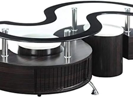 Modern Luxury Elegant Black and White Coffee Tables Set With Two Stools and Glass Top Online now