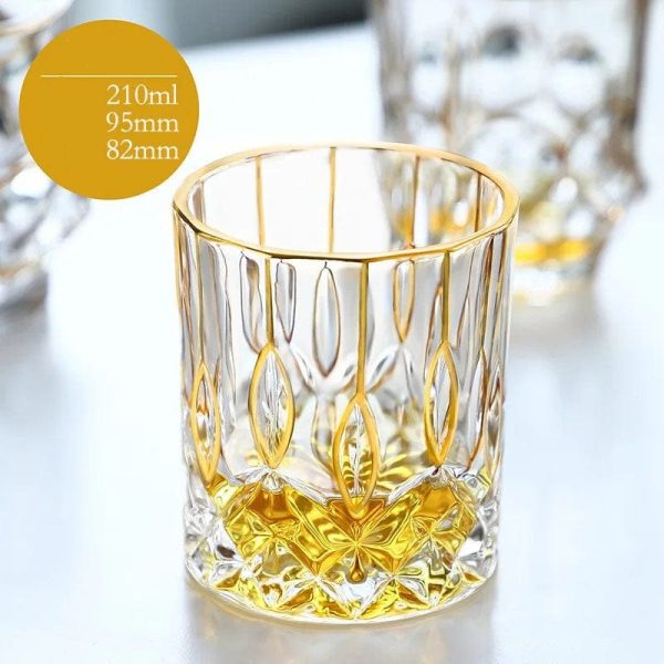 Private Collections Gold Seal 24 K Gold Plated Design Whiskey Brandy  Crystal Diamond Cut Glass Sale