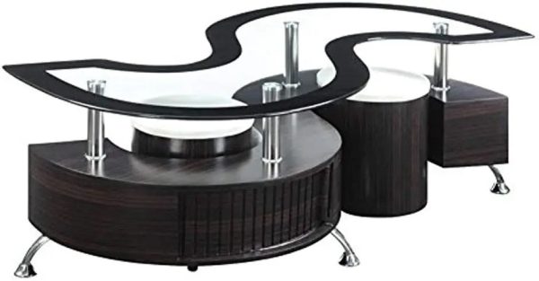 Modern Luxury Elegant Black and White Coffee Tables Set With Two Stools and Glass Top Online now