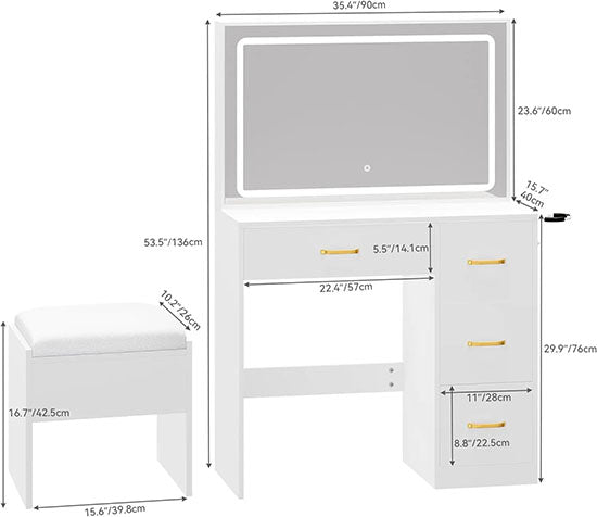 Modern Makeup Vanity Desk with Large Lighted LED Mirror 11 Drawers and Magnifying Glass Sale