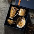 Royal Classic Klimt Art The Kiss Coffee and Tea Set With Cup and Two Mugs Bone China Porcelain 24 K Gold Plated Hot on Sale