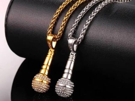 24 Karat  Gold-Plated Microphone Handcrafted  Pendant Necklace with Rainstones For Good Luck Man and Woman Online Sale