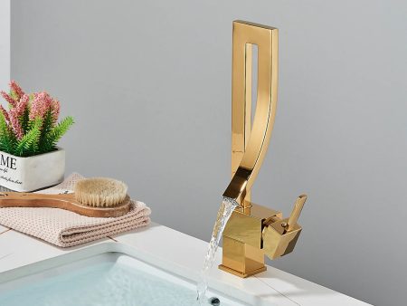 Luxury Contemporary  Style Bathroom Waterfall  Twisted Tower Solid Brass Basin Faucet. Fashion