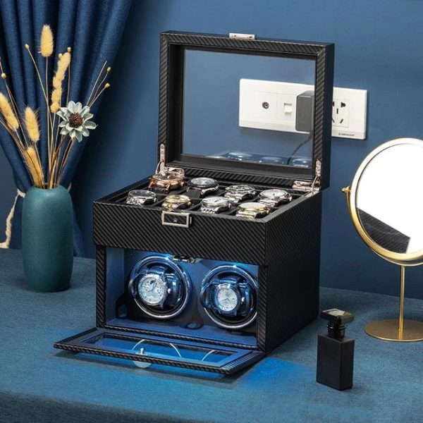 Luxury Watch Winders for Mechanical Watches and  Watch Case Box Organizer with LED and DC Adapter For Cheap