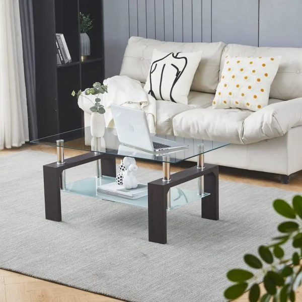 Modern Rectangle Wood Coffee Table With Glass Top Supply