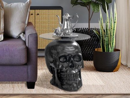 Cofee Tea Table Hand Carved Black Lost Souls Gothic Skull Glass-Topped Table Sale