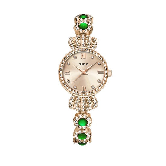 Malachite Green Luxury Inlaid Diamonds Crown Quartz  Women s Watch on Sale