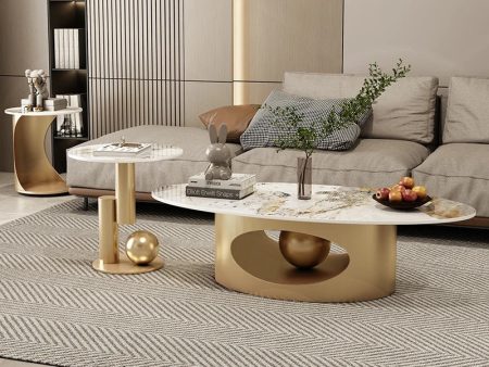 Modern Elegant Black and Golden Marble Effect Coffee Tables For Discount