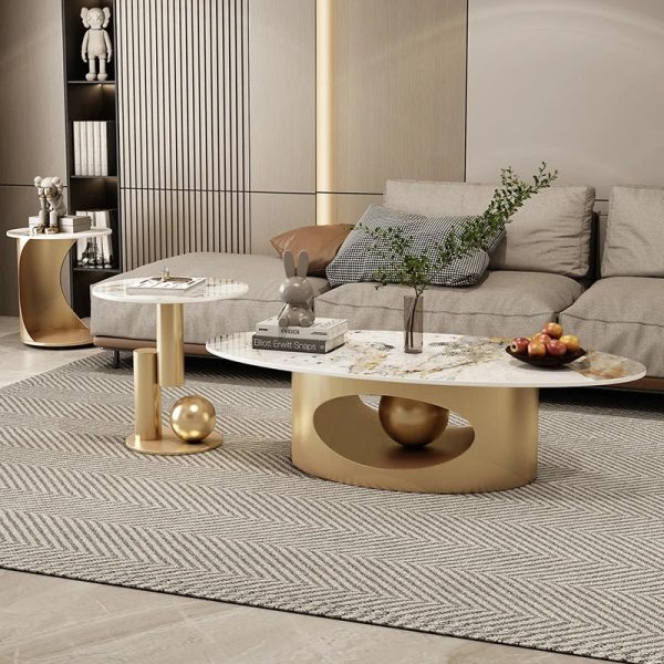 Modern Elegant Black and Golden Marble Effect Coffee Tables For Discount