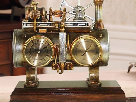 Retro Vintage Steam Engine Desktop Quartz Alarm Clock With Thermometer  and Roman Numeral Display Sale