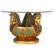 Cofee Tea Golden 24 Karat Plated Three Heads of Tutankhamen Sculptural Glass-Topped Table Discount