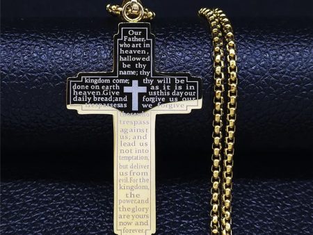 Christian Bible Cross With Prayer Stainless Steel Amulet Medal Pendant Necklace for Men and Women For Discount