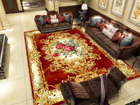 European Design Red Rose Flowers Luxury Non-Slip  Rug Carpet Sale