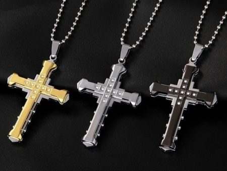 Christian Man and Woman Cross Jesus 18 karat Gold Plated Crystal Cross Pendant Necklace  New Hot Sale Supply