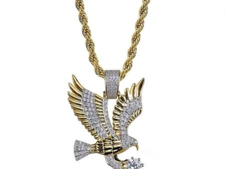 American Golden Eagle Wing Patriotic Pendant with Rhinestones Necklace for Men and Woman Online Sale