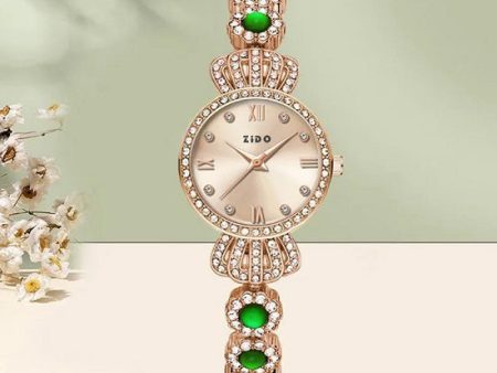 Malachite Green Luxury Inlaid Diamonds Crown Quartz  Women s Watch on Sale