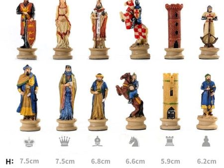 Medieval Hand-Painted 32 Pcs Crusaders Knight Chess Set Sale