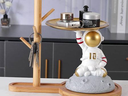 Astronaut Apollo 11 Butler Seating on the Moon Sculptural Statue with Metal Tray and Wood Shelf Discount