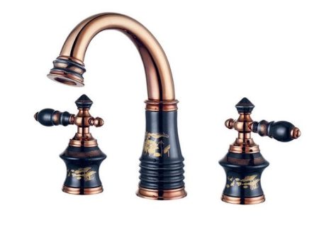 Bathroom Basin Faucet Rose Gold and Black Brass and Ceramic Deck 5 Holes Bathtub Mixer Faucet. Fashion