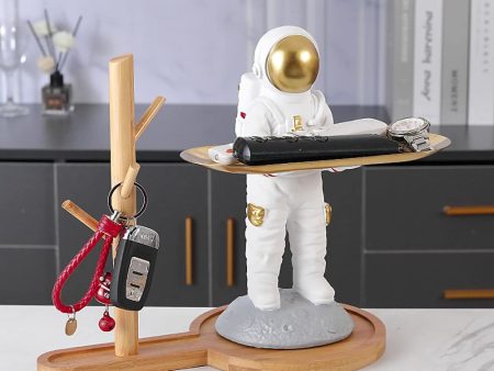 Astronaut Apollo 11 Butler Standing on the Moon Sculptural Statue with Metal Tray and Wood Shelf Discount